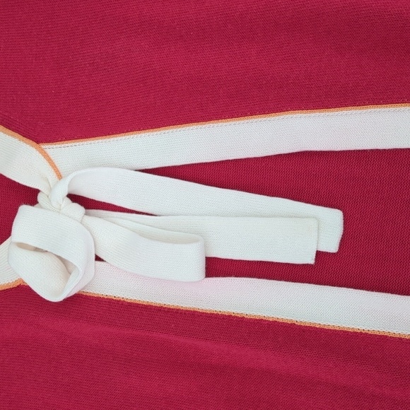 Les Copains made in Italy pink open cardigan with white tie V neckline trim - Picture 11 of 11